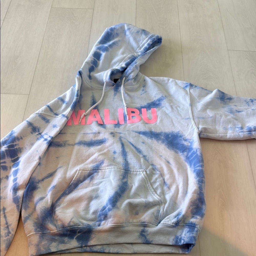 Oncore Malibu Blue Tie-Dye Hoodie with Pink Malibu Print